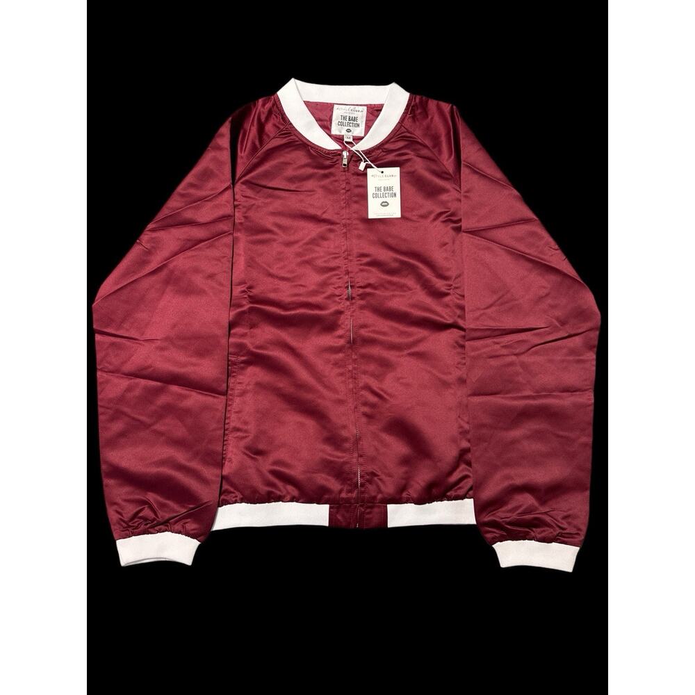 Babe Collection Burgundy & White Satin Style Bomber Jacket Medium